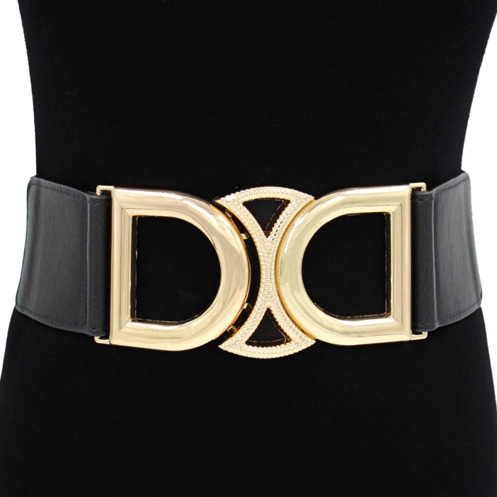 Bold Sculpted Buckle Accent Wide Stretch Waist Statement Belt